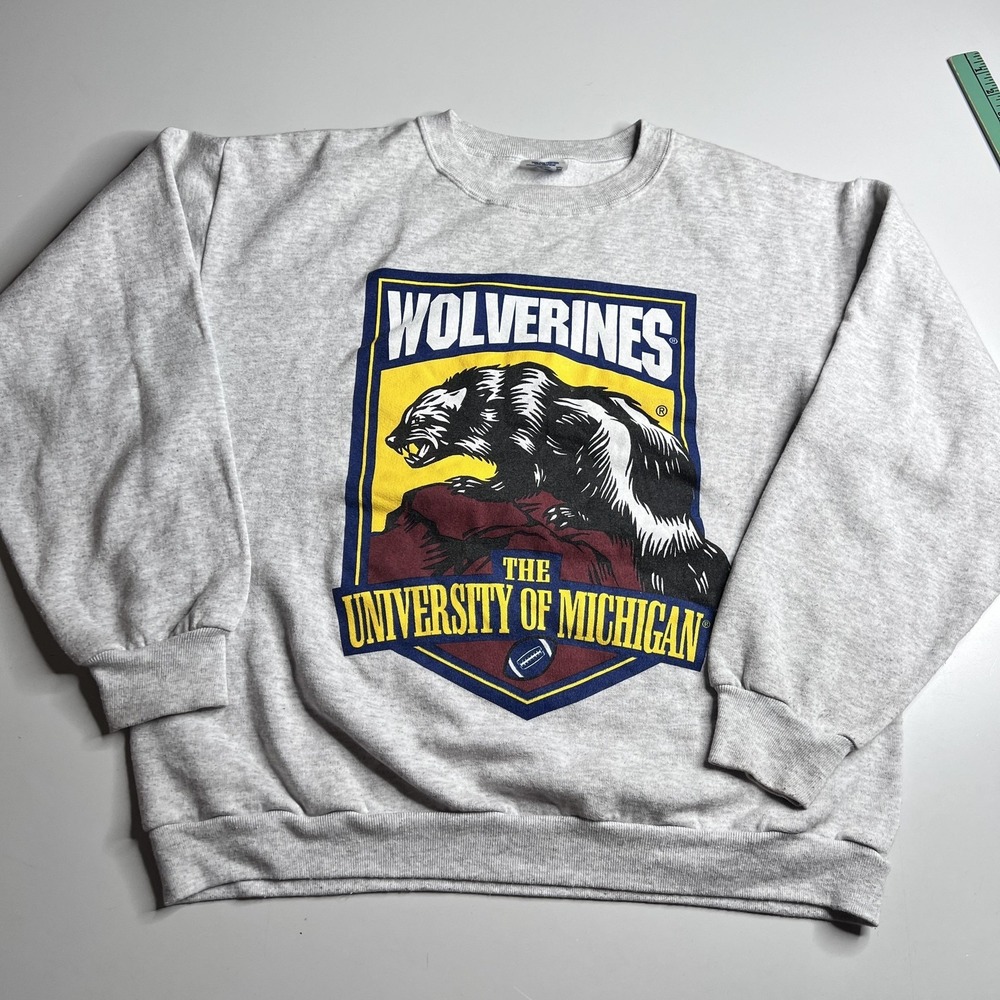 Vintage Michigan Wolverines Sweatshirt Mens Large NCAA Football Tee Jays 90s